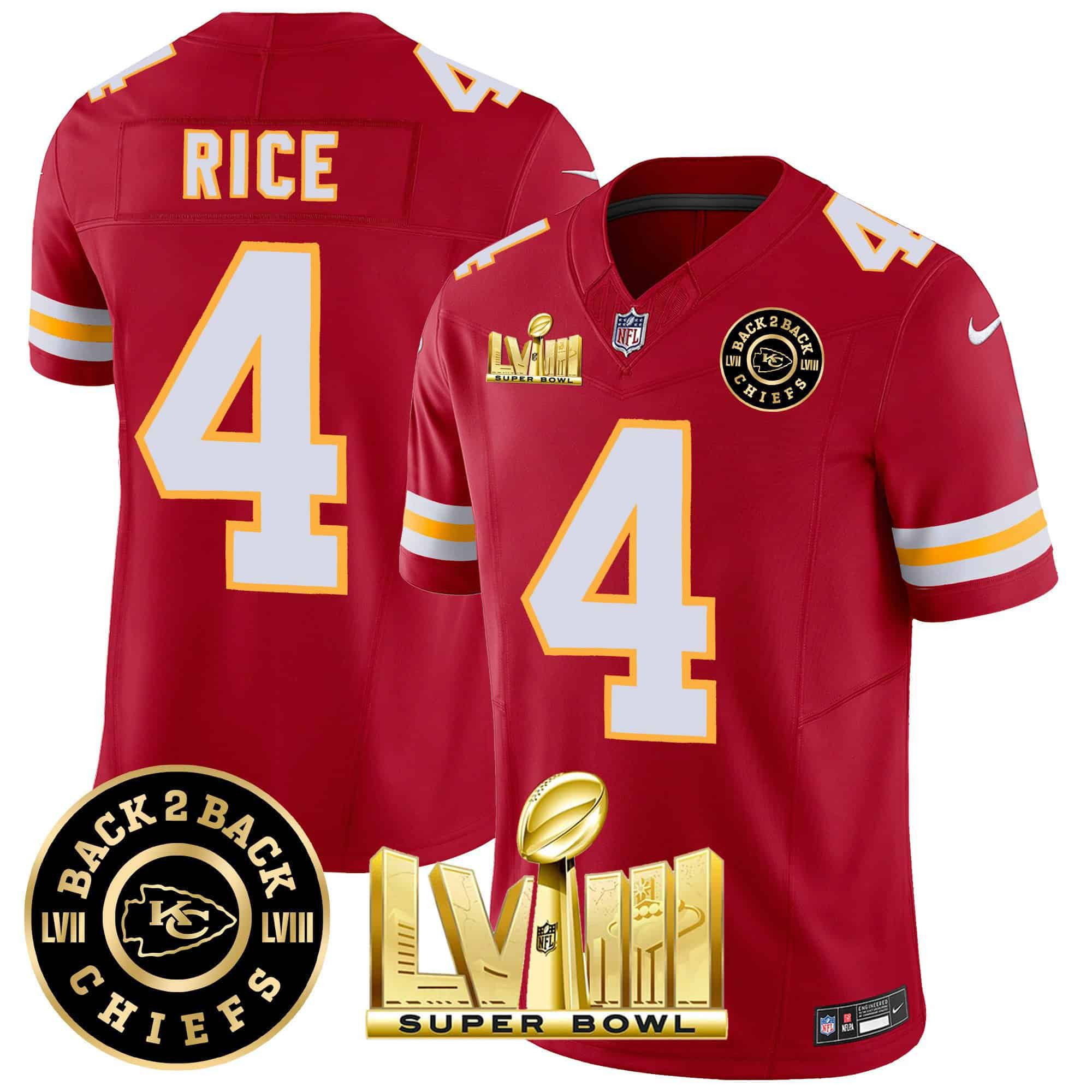 Men Kansas City Chiefs #4 Rice Red 2024 Nike Super Bowl LVIII & Back-2-Back Patch Vapor NFL Jersey style 3->indianapolis colts->NFL Jersey